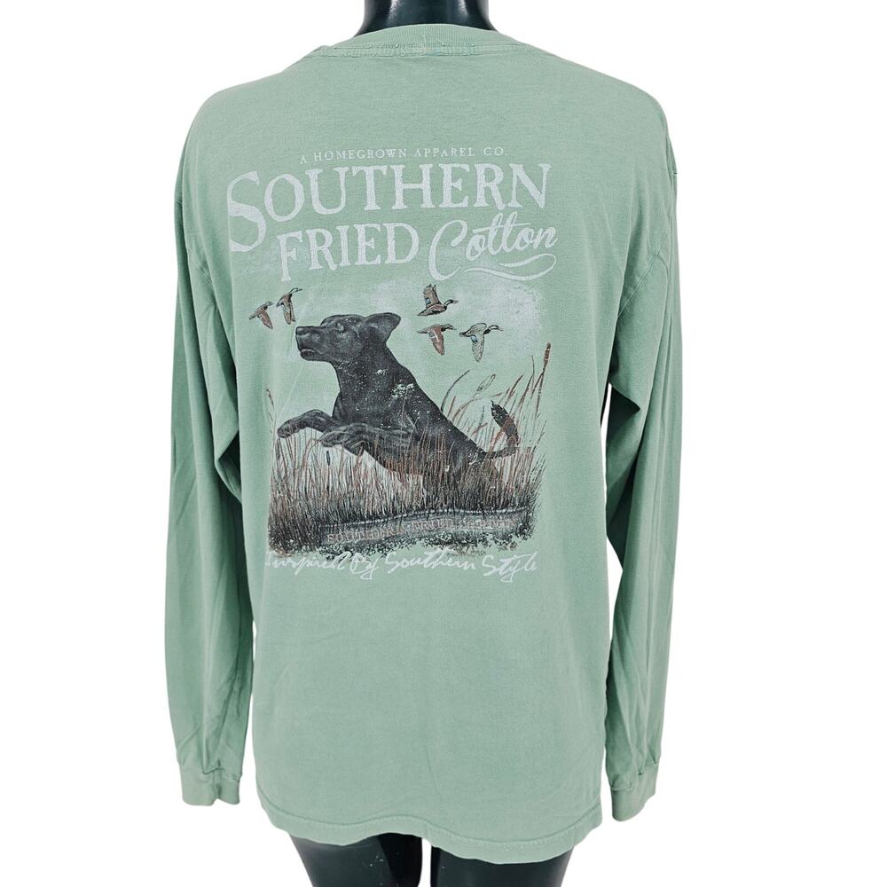 Southern Fried Cotton black lab hunting graphic long sleeve tshirt green L 4067 - Picture 2 of 9